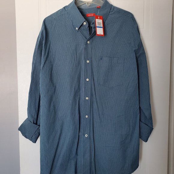 Men's - IZOD Long Sleeve Teal Plaid / Checked Shirt - NWT - Picture 1 of 6